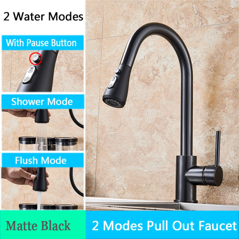 Brushed Nickel Kitchen Faucet Single Hole Pull Out Spout Kitchen Sink Mixer Tap Stream Sprayer Head Chrome/Black Mixer Tap