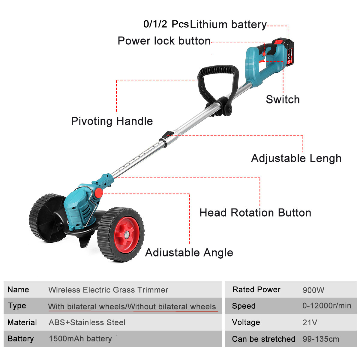 21V 900W Electric Lawn Mower Li-Ion Cordless Grass Trimmer Pruning Garden Tools Compatible Makita 18V Battery