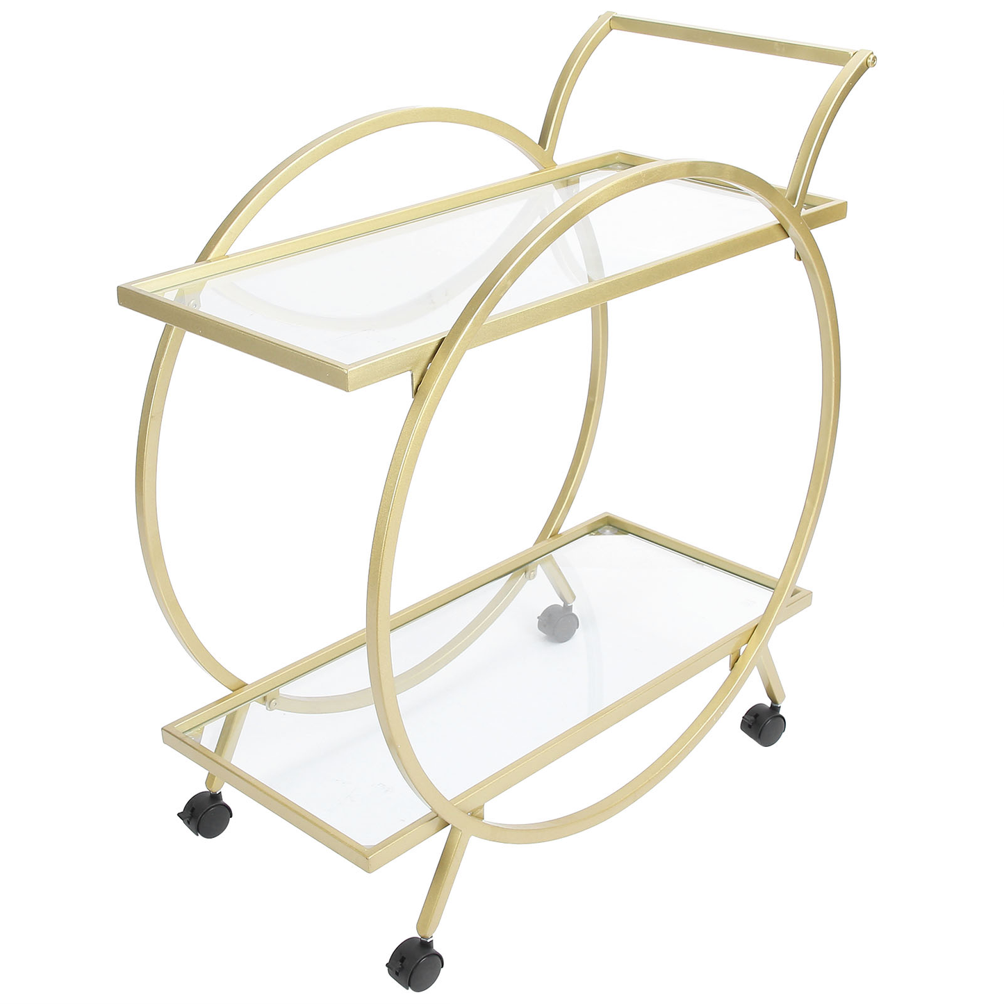 Drinks Trolley, Stylish Metal Serving Cart with 2 Glass Shelves on Wheels, for Cocktails, Spirits, Wine & Beverages