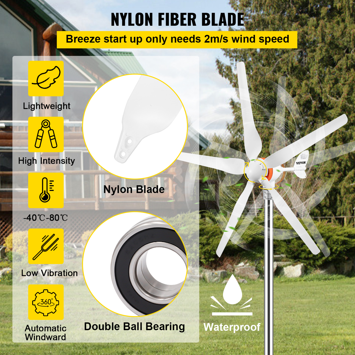 12V Wind Turbine Generator 300W-500W with Controller 3 5 Blades Small Wind Turbine for Home Use Low Noise High Efficiency