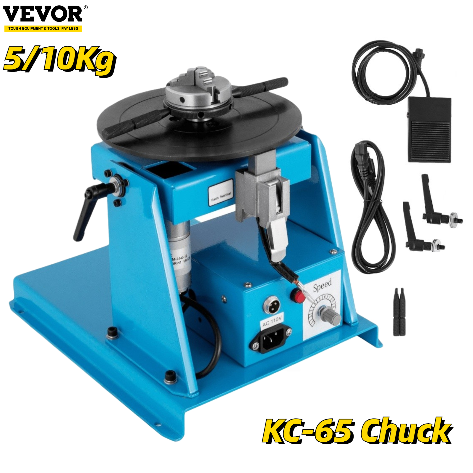 5/10KG Mini Semi-Automatic Rotary Welding Positioner Turntable Tilte Table 0-90º W/ 3 Jaw Lathe Chuck for Annular Welding