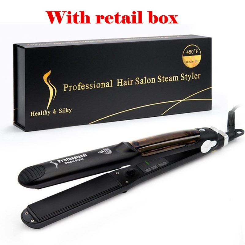 2 in 1 Fast Heat up Tourmaline Ceramic Professional Steam Hair Straightener Curler for Salon Straightening Iron Styling