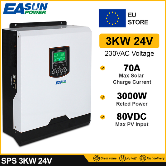 Soalr Inverter 3KVA 24V 50Hz/60Hz Hybrid Inverter 230VAC Pure Sine Wave 50A PWM Battery Charge Inversor