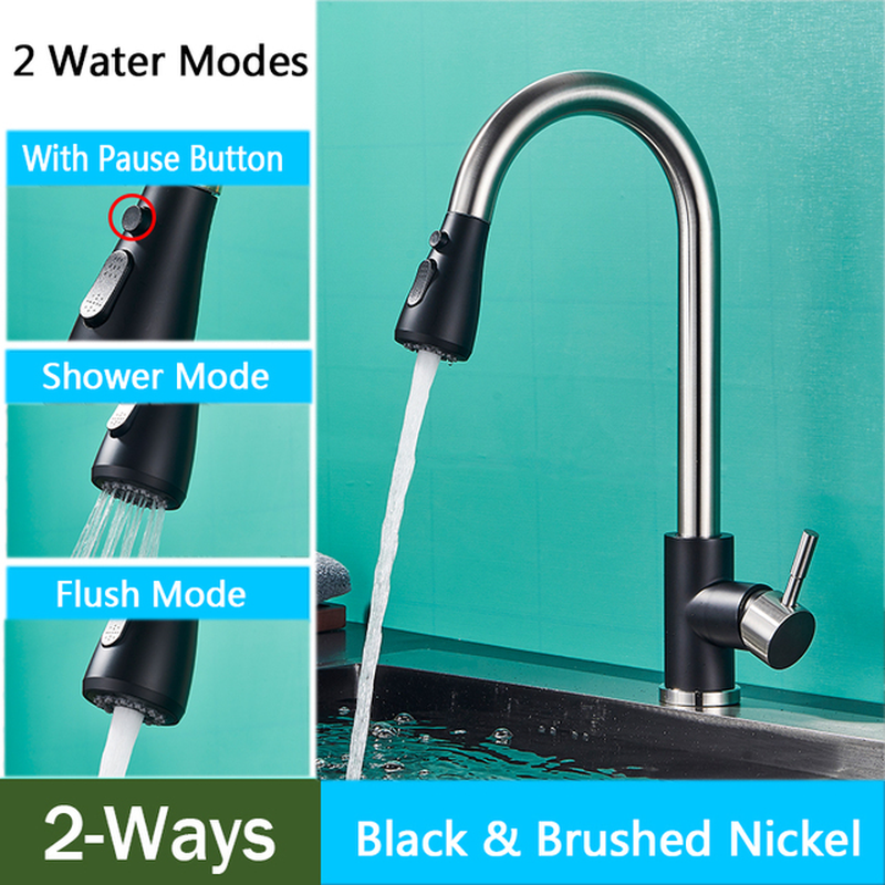 Brushed Nickel Kitchen Faucet Single Hole Pull Out Spout Kitchen Sink Mixer Tap Stream Sprayer Head Chrome/Black Mixer Tap