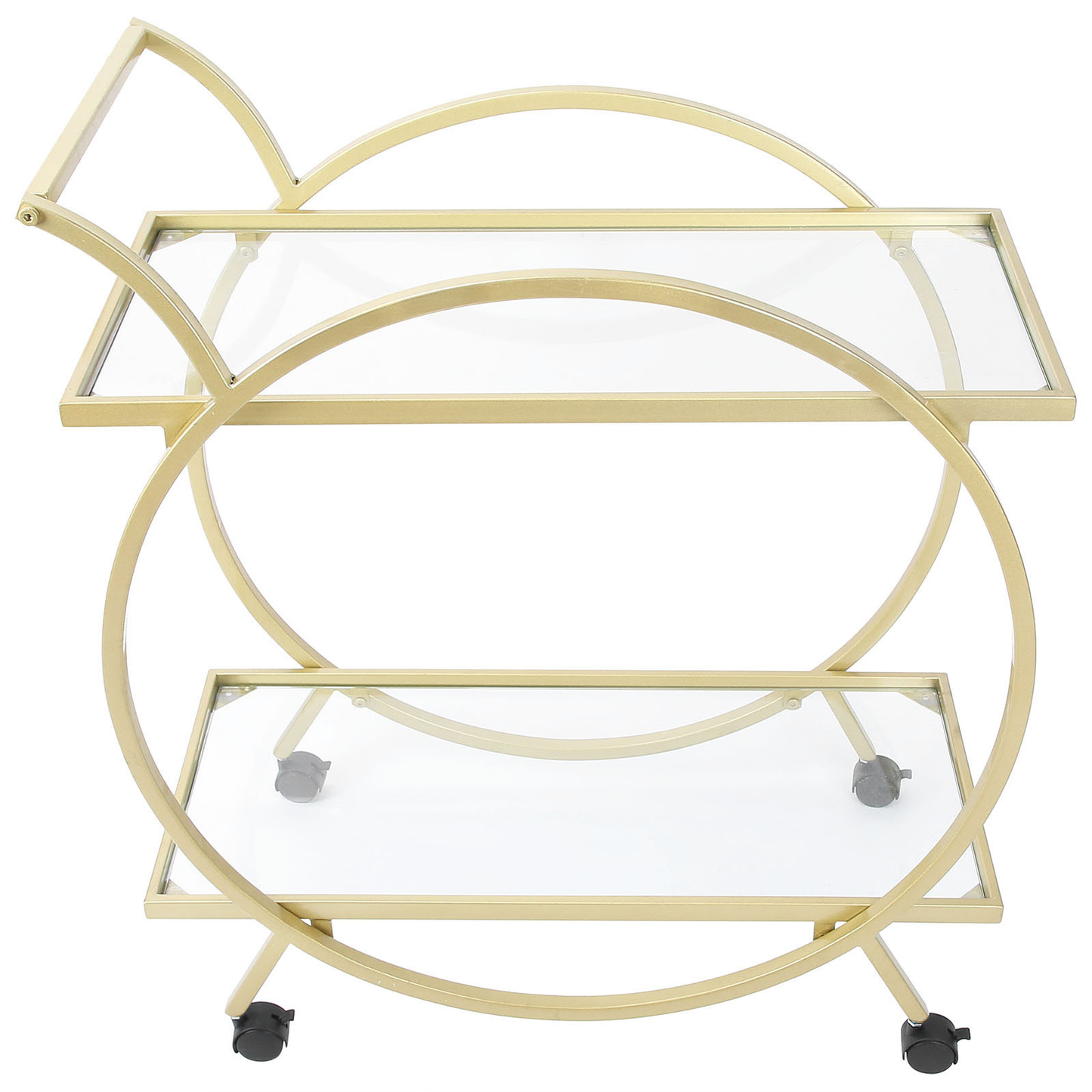 Drinks Trolley, Stylish Metal Serving Cart with 2 Glass Shelves on Wheels, for Cocktails, Spirits, Wine & Beverages