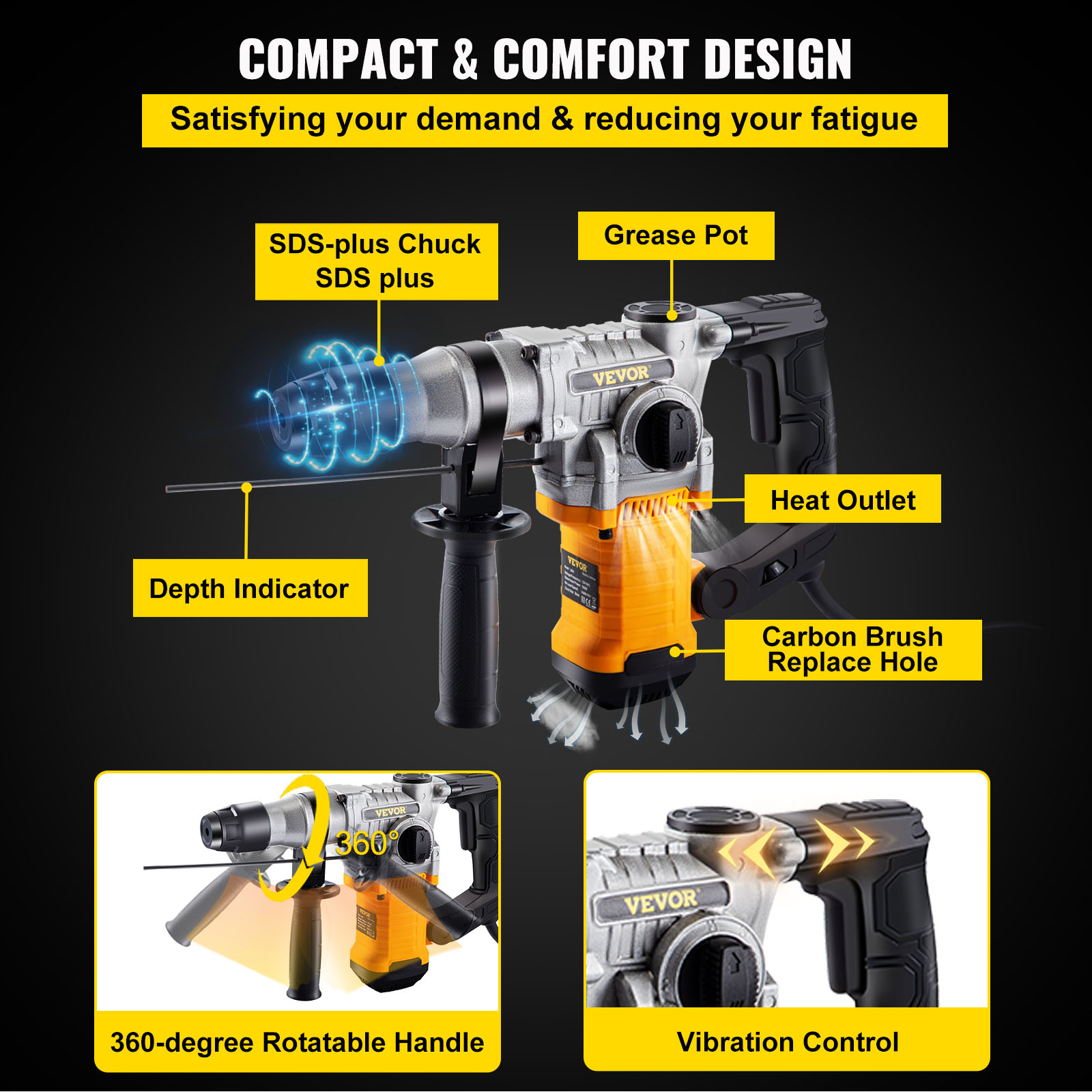 1050W Rotary Hammer Drill Max Drilling 26Mm SDS plus Demolition Jackhammer Breaker 4In1 Electric Wood Concrete Perforator