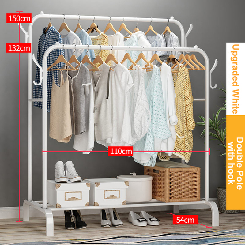 Coat Rack Garment Rack Free-Standing Clothes Hanger with Top Rod Clothes Shelves Storage Wardrobe Hanger Floor Cloth Drying Rack