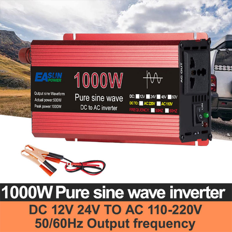 1000W 1600W 2000W 3000W Pure Sine Wave Power Inverter DC 12V/ 24V to AC 220V Converte LED Display Portable Car Inverter