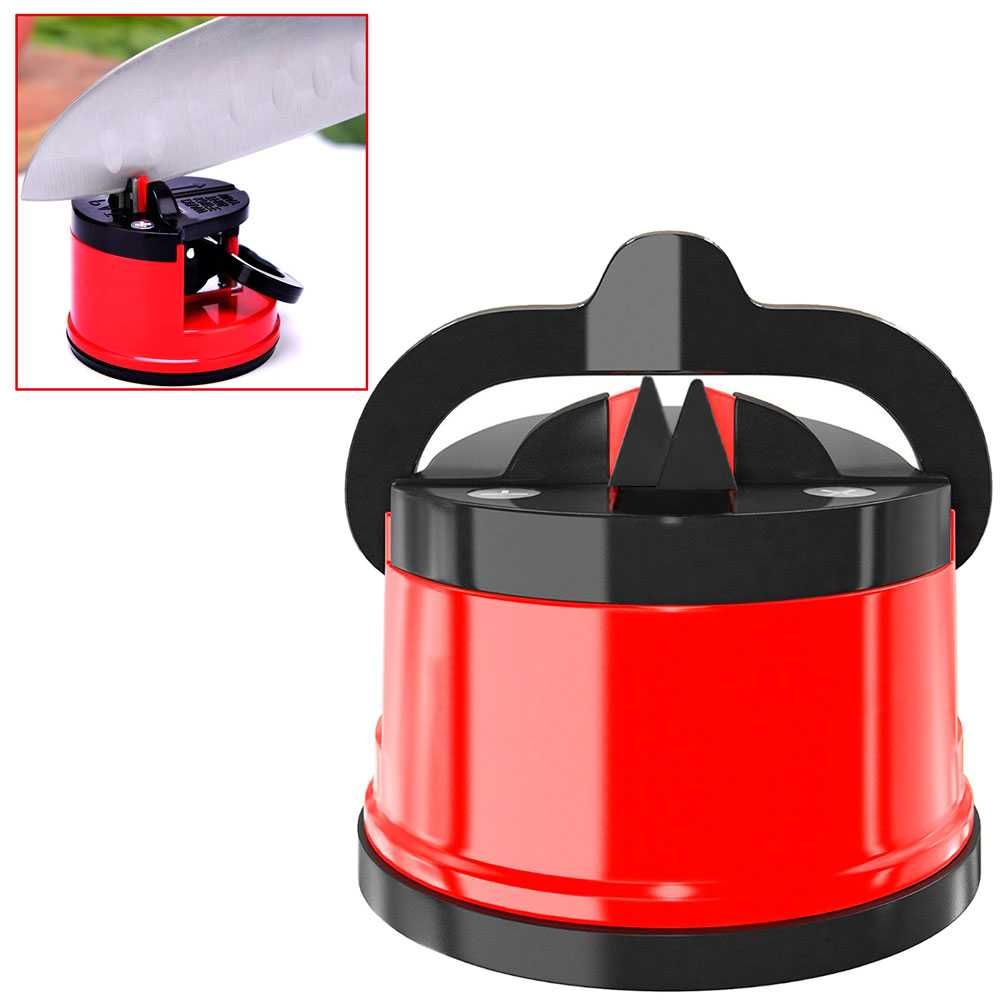 Knife Sharpener Scissors Hand Knives with Suction Cup Fixing Tungsten Carbide Red Base for Kitchen Lever