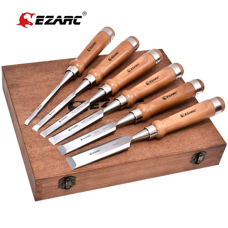 6Pcs Wood Chisel Set for Woodworking CRV Steel with Walnut Handle in Wooden Premium Box