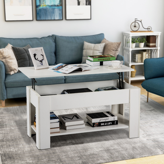 Lift Top Coffee Table with Hidden Compartment and Storage Shelf Rising Table Top for Living Room Reception Room