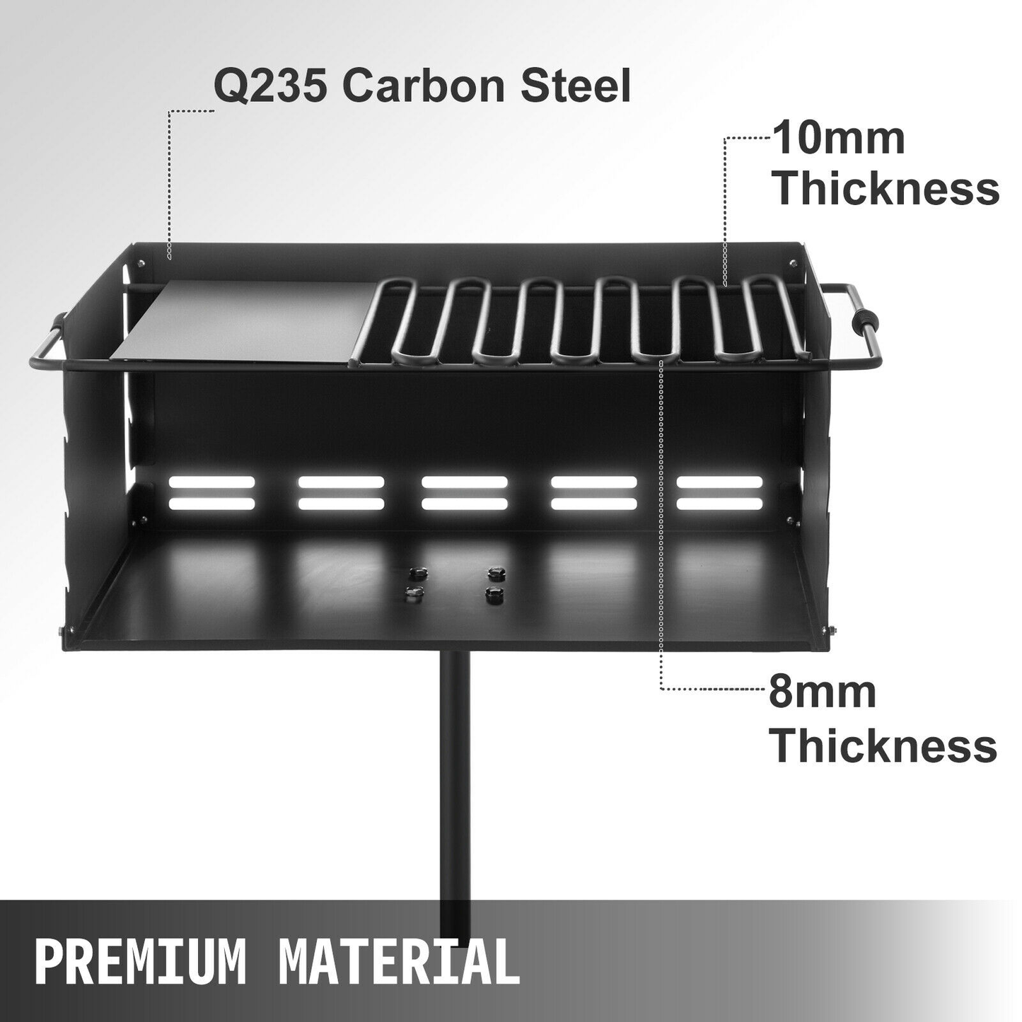 16X16/25X17 Inch Charcoal Grill Heavy Duty BBQ Single Post W/ Cooking Grate 360º Adjustable Park-Style Camping Outdoor