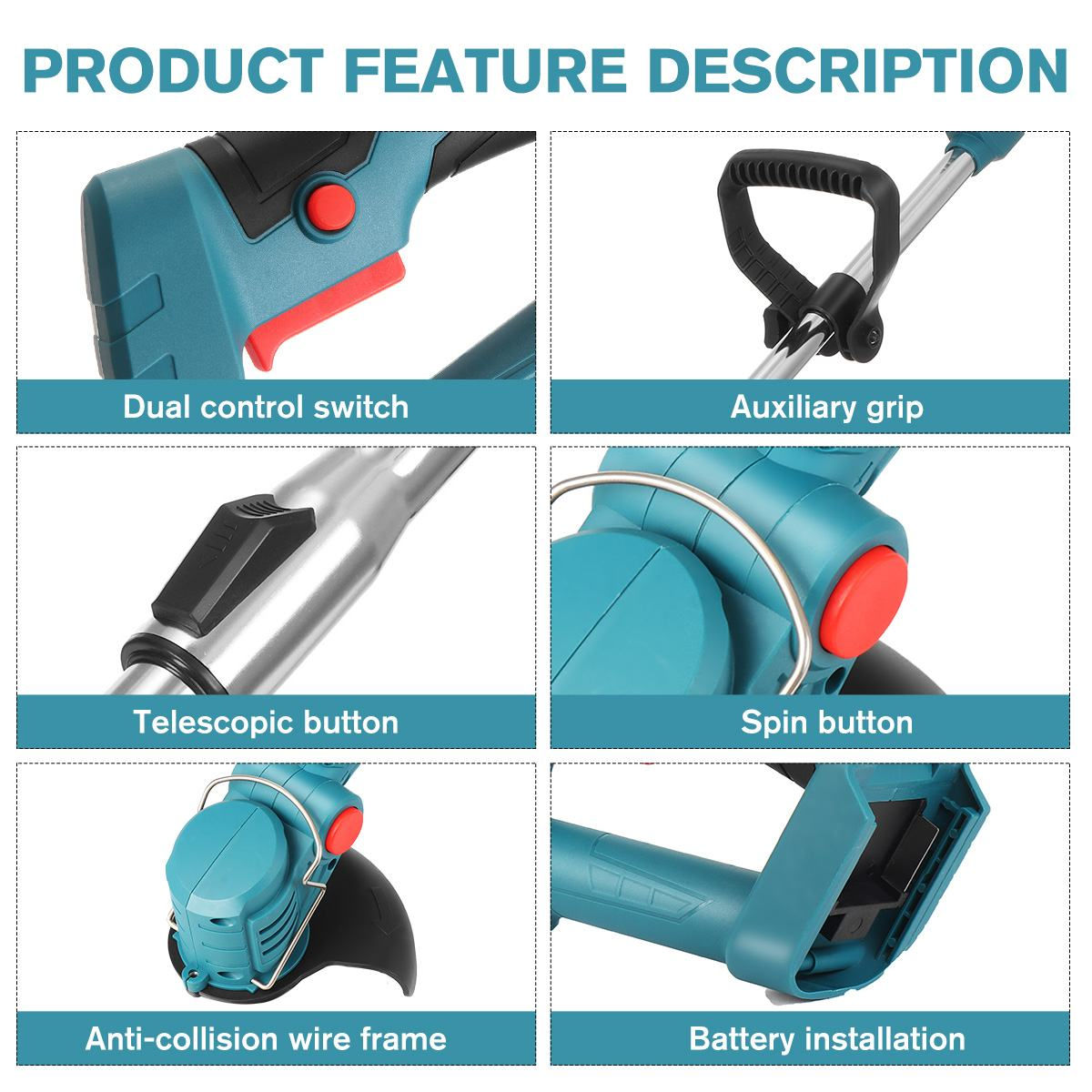 21V 900W Electric Lawn Mower Li-Ion Cordless Grass Trimmer Pruning Garden Tools Compatible Makita 18V Battery