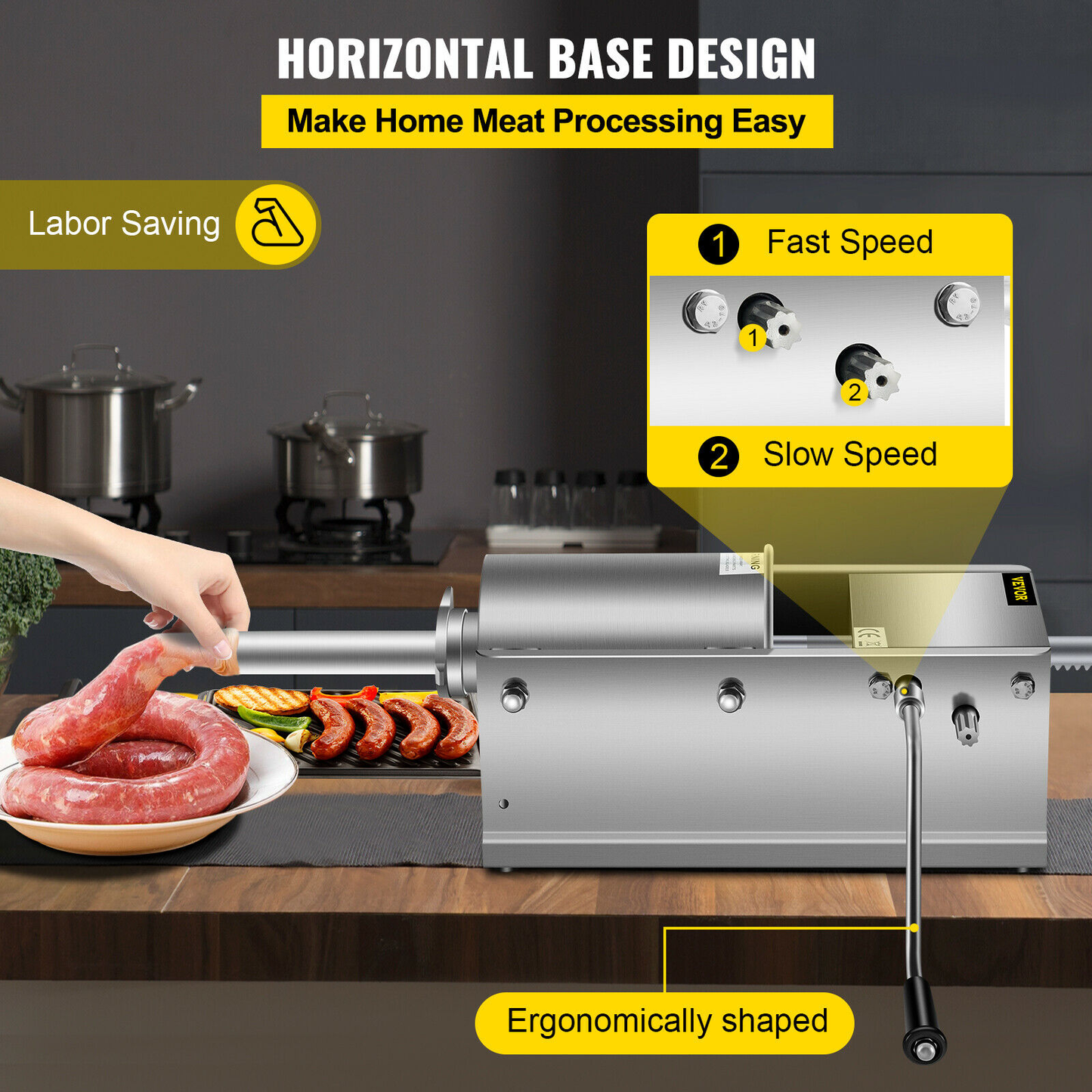 3L 5L 7L 7.8L Manual Sausage Stuffer Filler W/ 5 Nozzles Stainless Steel Filling Production Machine for Hot Dog Bratwurst