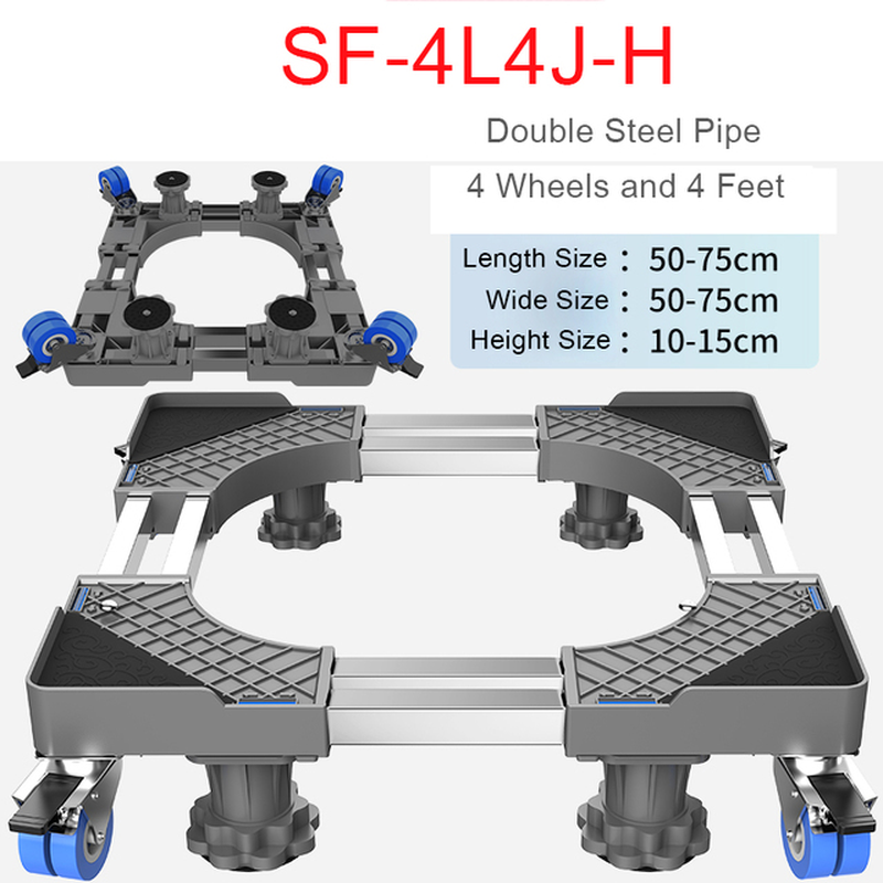 Movable Refrigerator Floor Trolley Fridge Stand Washing Machine Holder 4 Strong Feet Mobile Stand with Brake Wheel 500Kg