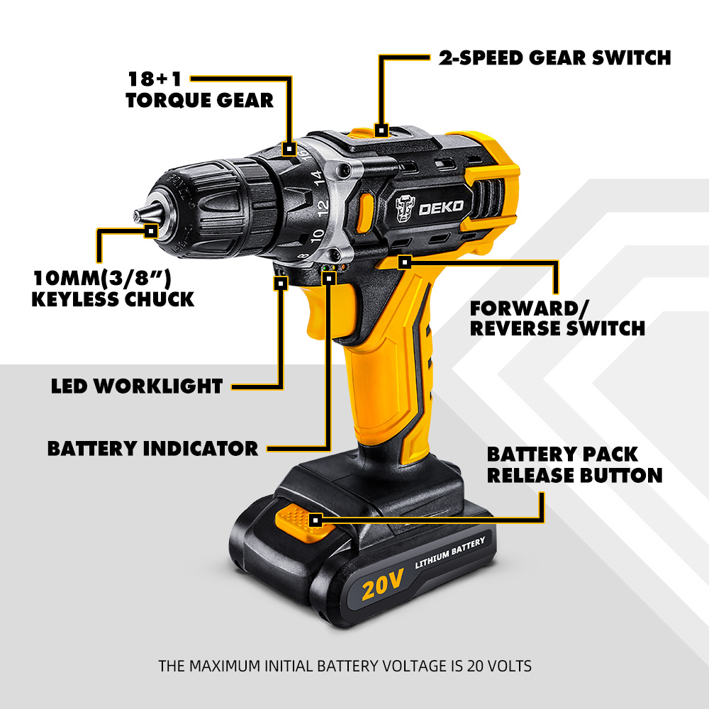 20V MAX Cordless Drill Power Tools Wireless Drills Rechargeable Drill Set for Electric Screwdriver Battery Driller Tool