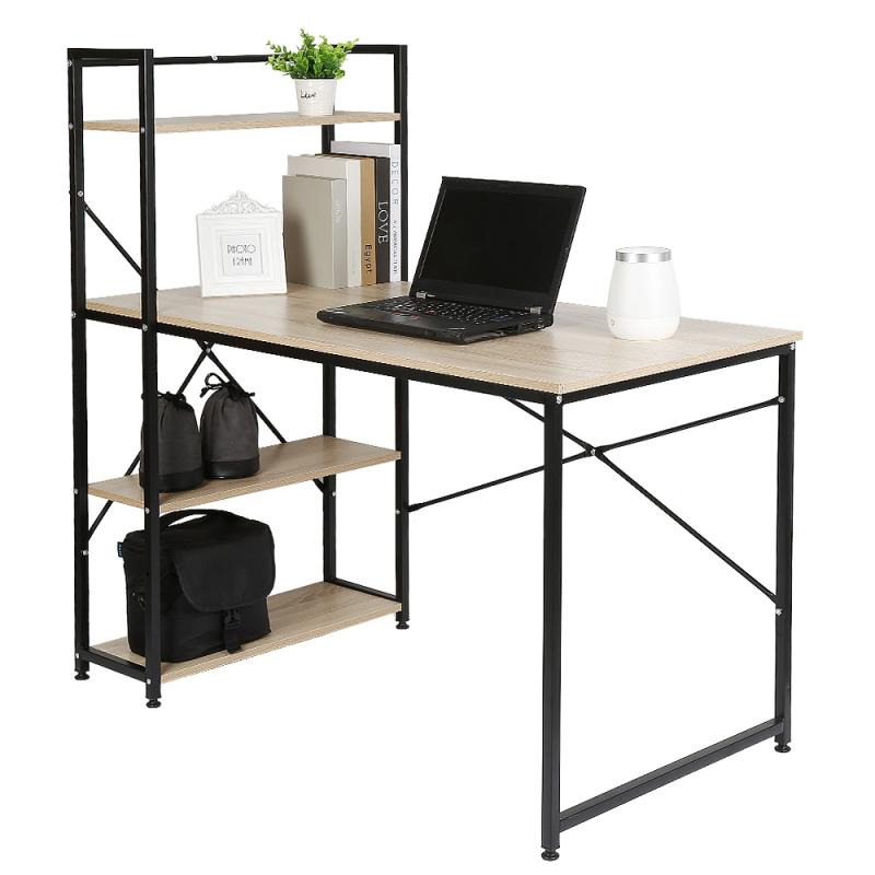 Computer Laptop Desk Modern Style Computer Desk with 4 Tiers Bookshelf for Home Office Studying Living Room Furniture HWC