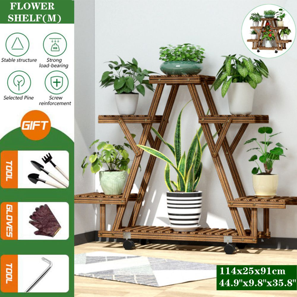 Wooden Flower Rack 114X25X91Cm Plant Stand Multi Flower Stand Shelves Bonsai Display Shelf for Yard Garden Patio Balcony 4 Tiers