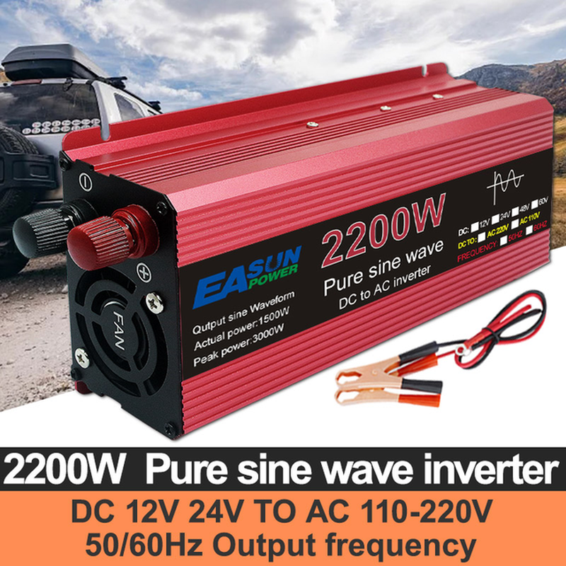 1000W 1600W 2000W 3000W Pure Sine Wave Power Inverter DC 12V/ 24V to AC 220V Converte LED Display Portable Car Inverter