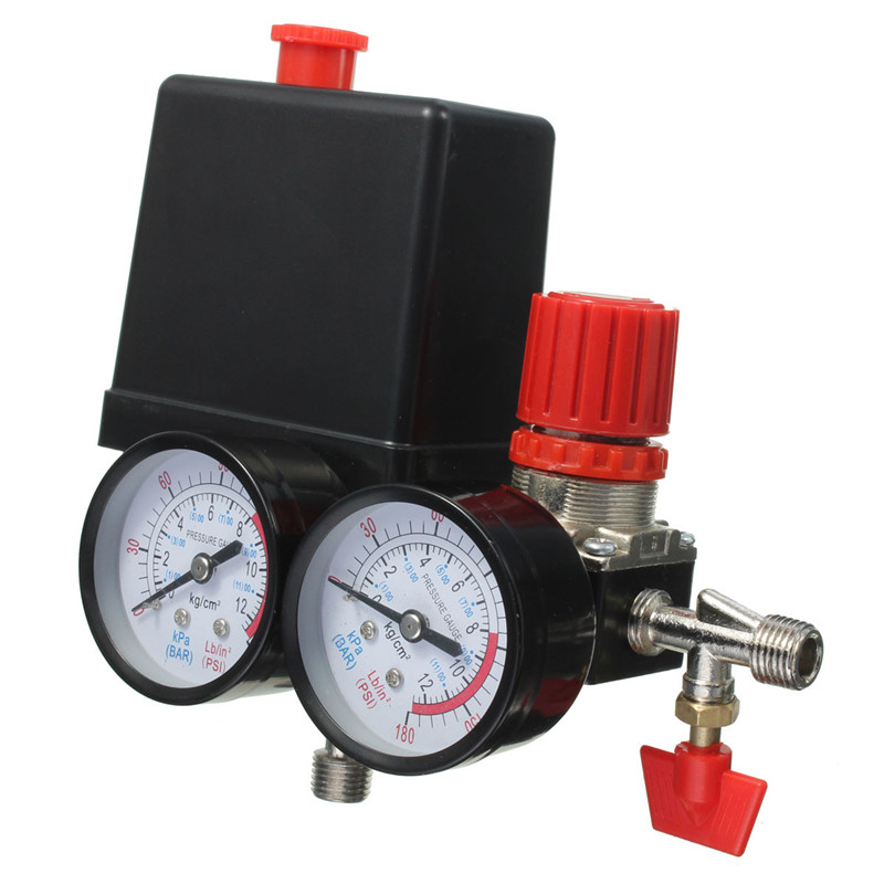 New Arrival Air Compressor Pressure Valve Switch Manifold Relief Regulator Gauges 180PSI 240V 45X75X80Mm Promotion Price