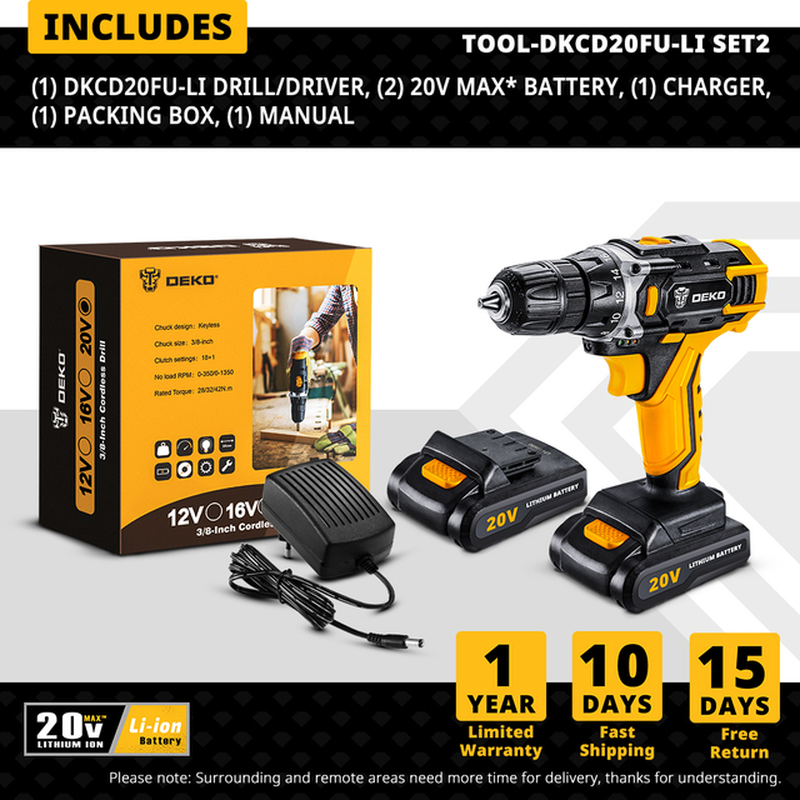 20V MAX Cordless Drill Power Tools Wireless Drills Rechargeable Drill Set for Electric Screwdriver Battery Driller Tool