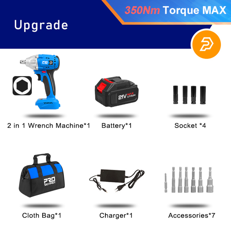 Electric Impact Wrench 21V Brushless Wrench Socket 4000Mah Li-Ion Battery Hand Drill Installation Power Tools by