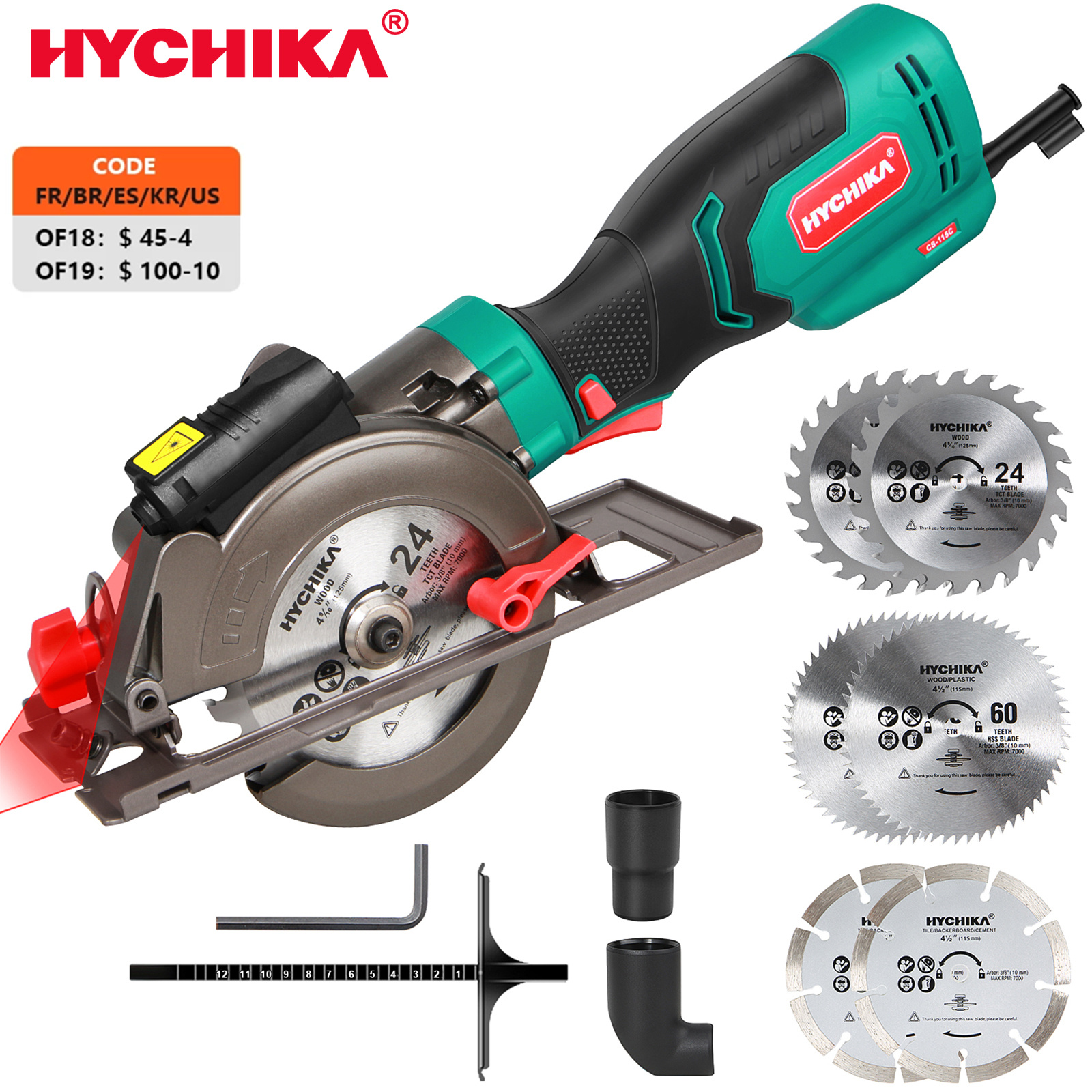 Mini Circular Saw, 750W Laser Guide Electric Circular Saw, 3500RPM Saw Power Tool with 6 Blades