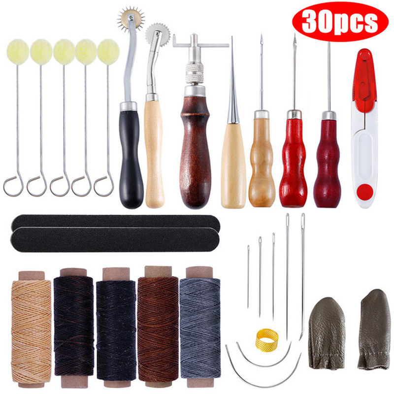 Kiwarm Professional 37/61/18Pcs Leather Craft Tools Kit Hand Sewing Stitching Punch Carving Work Saddle Leathercraft Accessories