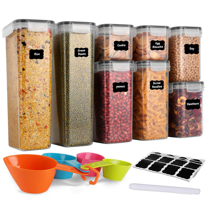 Gomaihe 8/10 Pieces Food Container Kitchen Storage ​Cereal Dispenser for Storing Pasta and Tea Coffee Sugar Kitchen Organizerjar