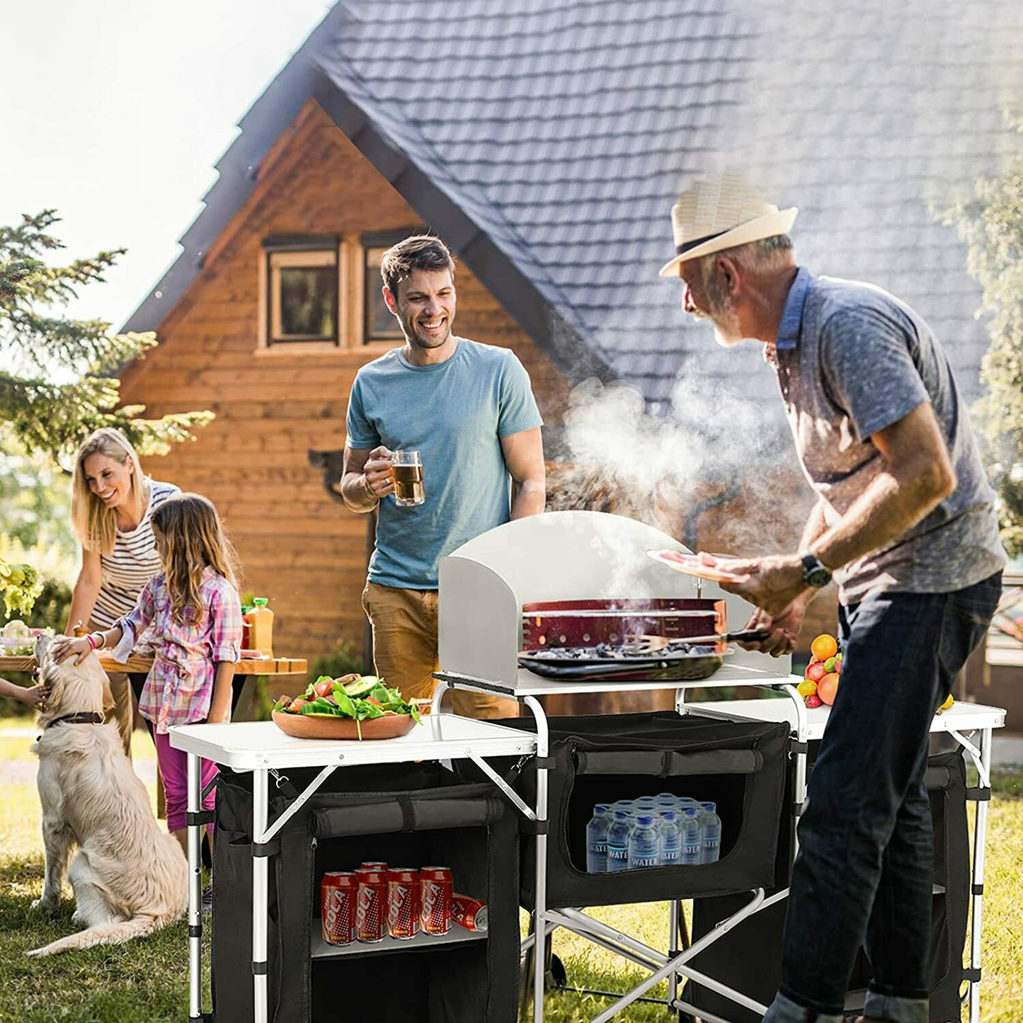 Kitchen Table/Cabinet Camping Large Sturdy Portable Folding Cooking Storage Rack Zippered Bag Outdoors Windproof Black