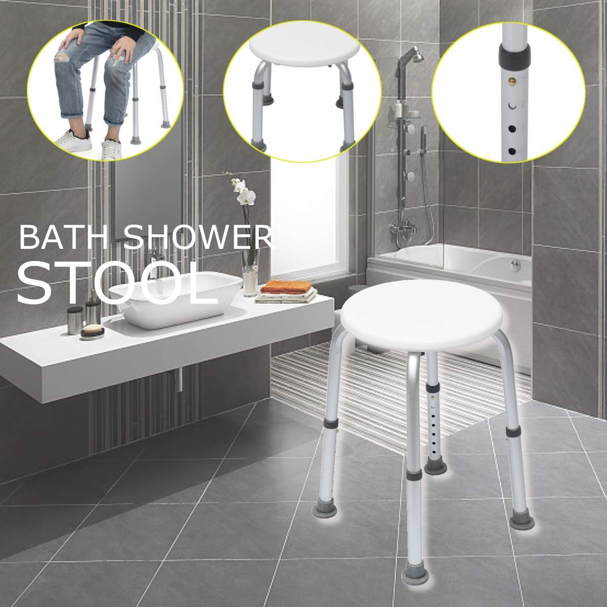 Non-Slip Bath Chair 7 Gears Height Adjustable Elderly Bath Tub Shower Chair Bench Stool Seat Safe Bathroom Environment Product