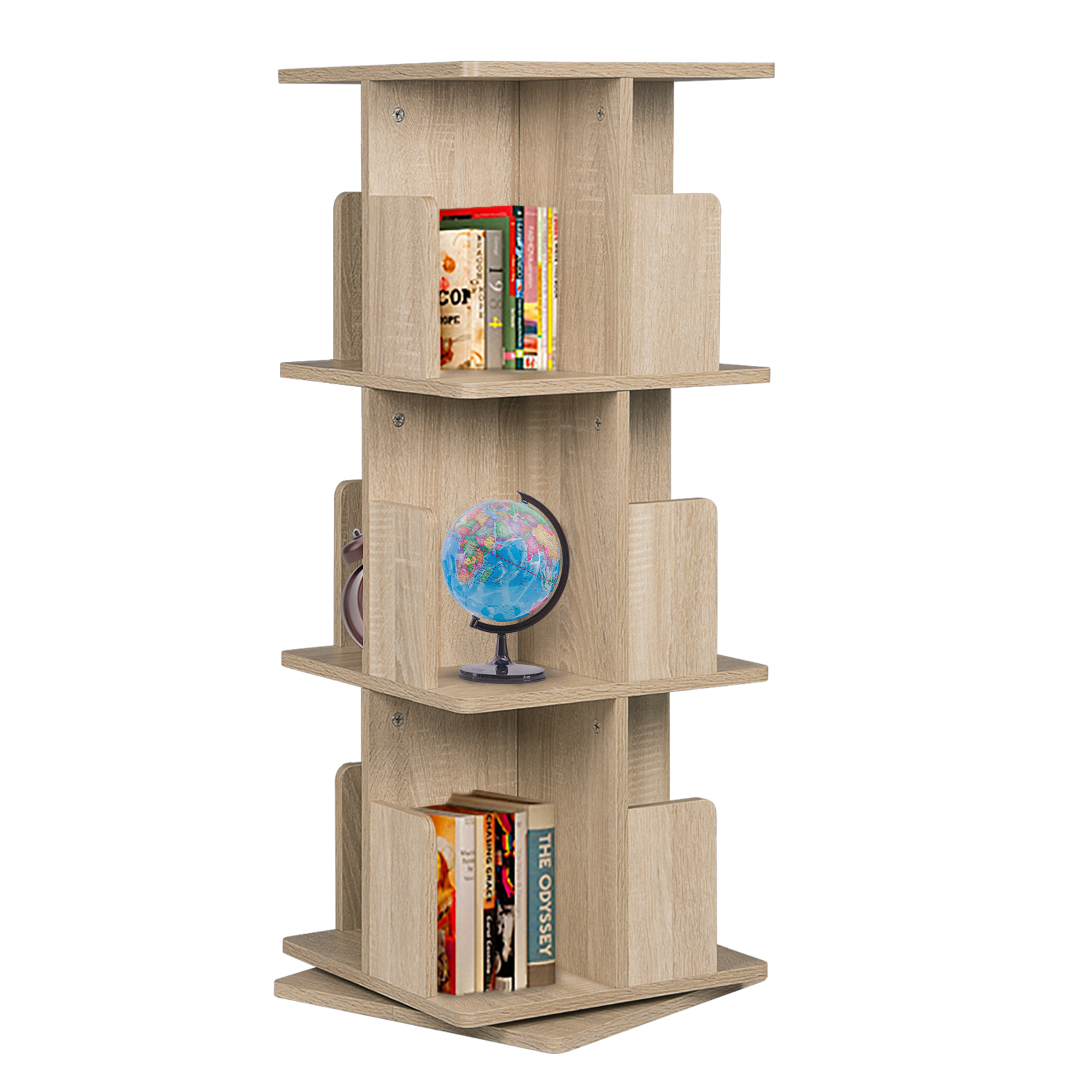 Revolving Bookcase 360-Degree Rotating Solid Wood Bookshelf Children'S Picture Book Shelf Floor Corner Shelf Simple Table Storag