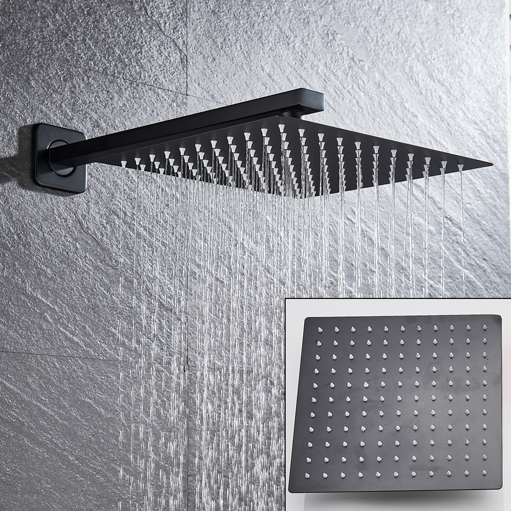 Black Shower Set Wall Mounted Shower Faucet Mixer 8/10/12/16 Inch Rainfall Bathroom Shower Tap with Handshower Rotate Bath Spout