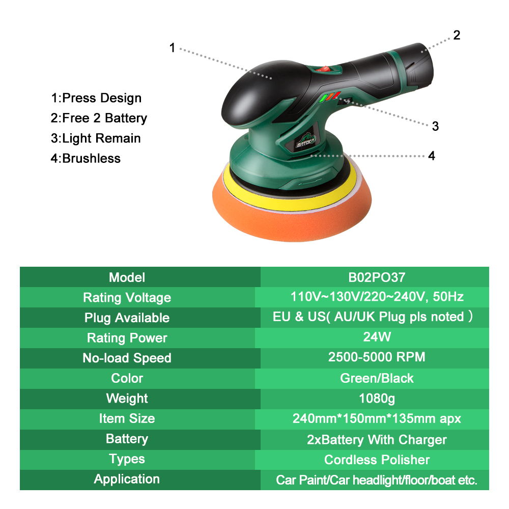 Cordless Car Polisher 12V Machine Tool Circles for Polishing of Soils Brushless Sanding Machines Orbital Grinding Machine