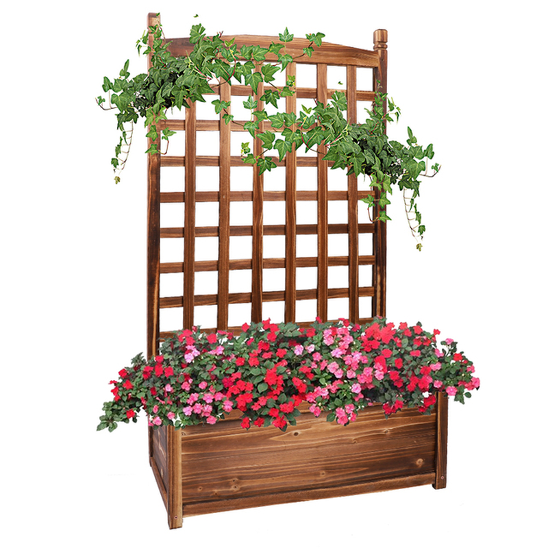 Large Wood Planter Free Standing Plant Raised Bed with Trellis for Garden Yard