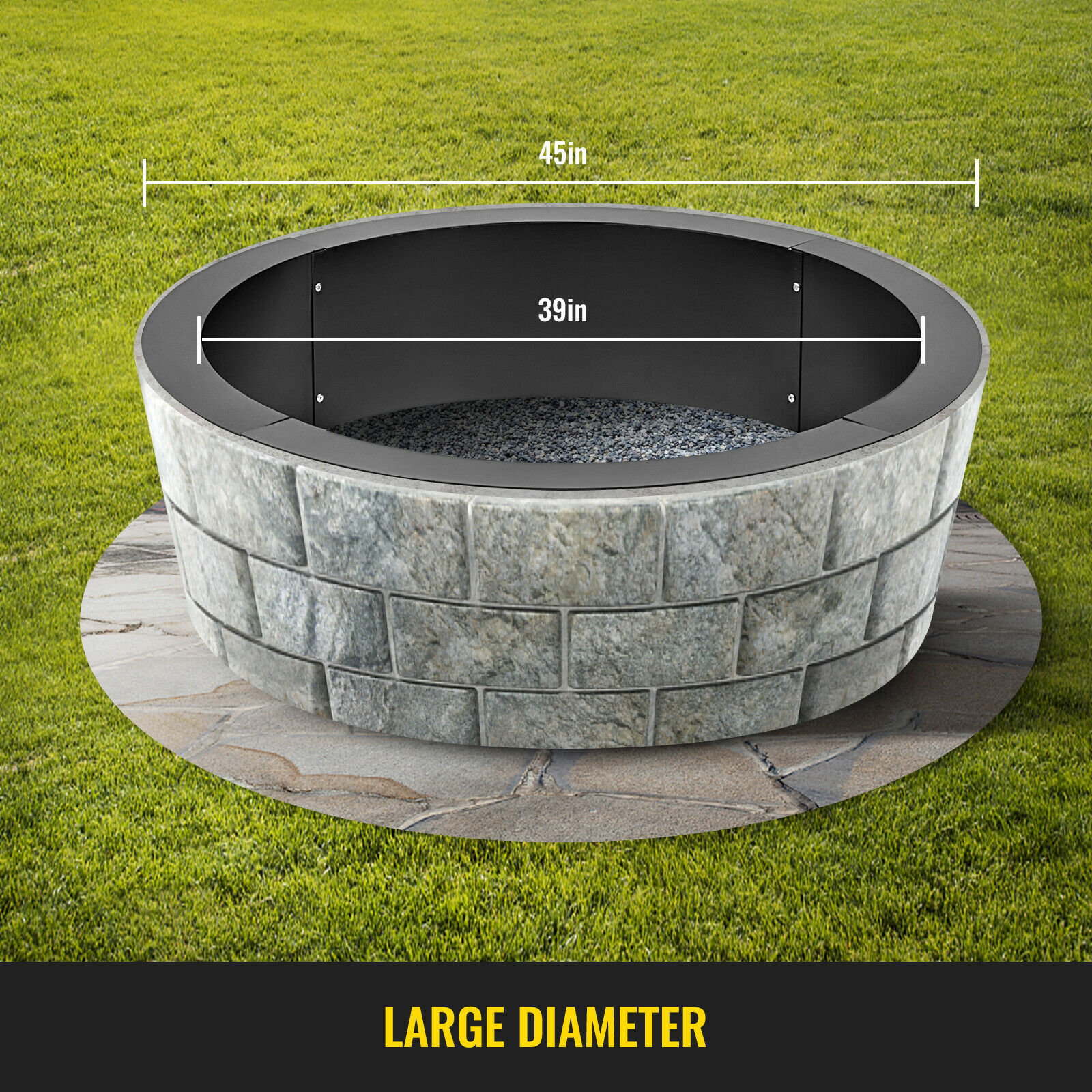 Fire Pit Ring/Liner Easy to Assemble Install Q235 Steel outside Diameter 36" 42" 45" for Outdoor Camping Fishing Barbecue