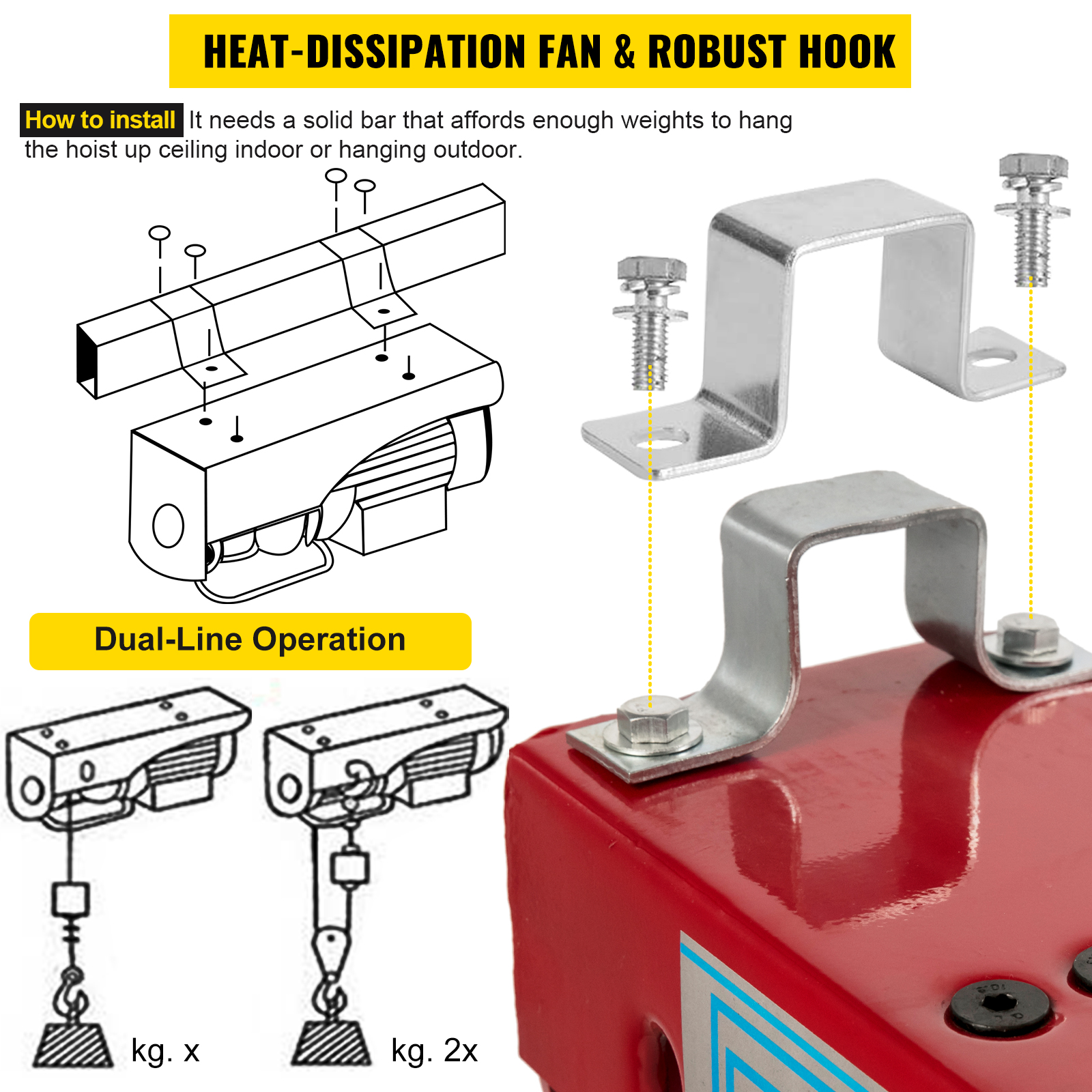 440 Lbs 200 Kg Electric Hoist Crane New Portable Lifter Overhead Garage Winch with Wired Remote Control and Limit Switch