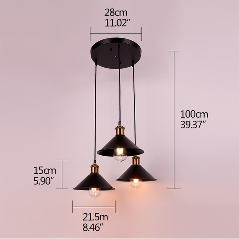 Black E27 Modern Industrial 3 Lights Chandelier Iron Painted Strip/Disc Ceiling Plate Living Room Kitchen Restaurant Hotel Lamp