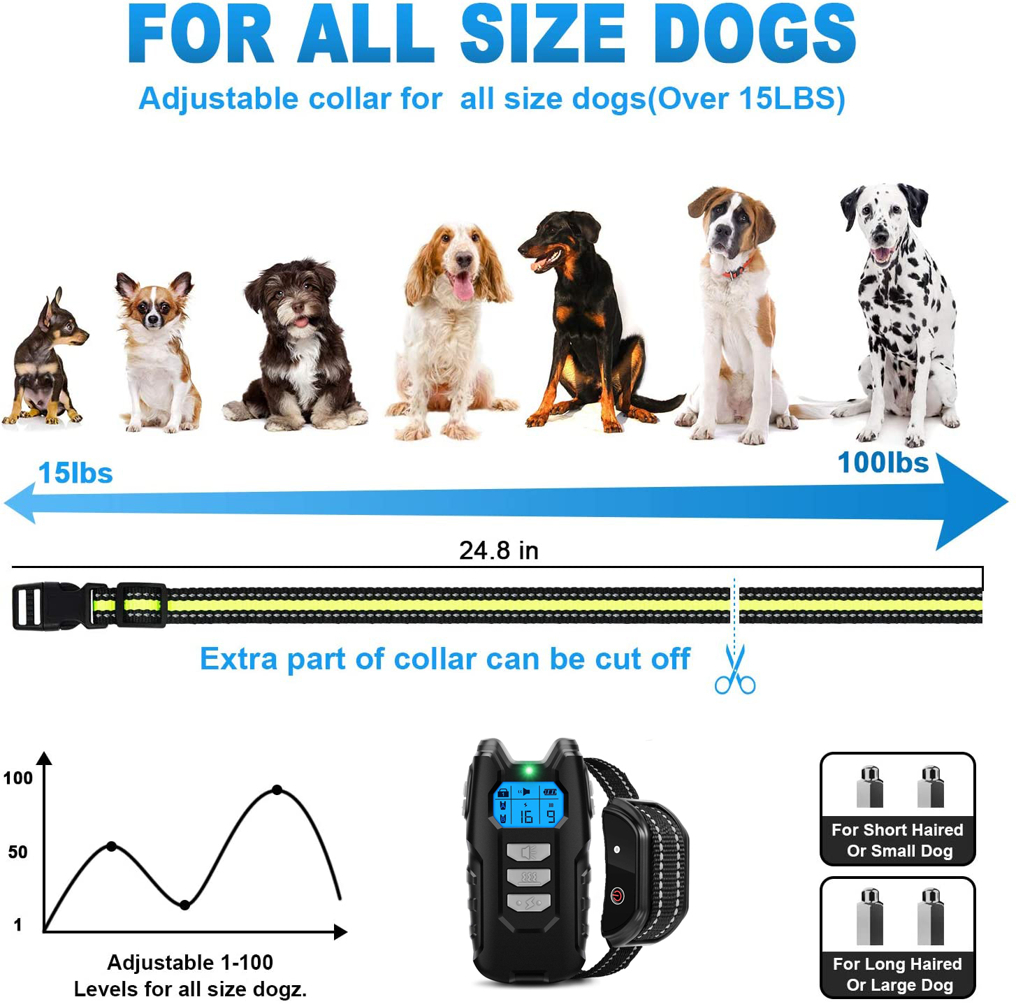 Electric Dog Training Collar with LCD Display Vibration Anti-Bark Control Rechargeable Remote Waterproof Collar for Dogs