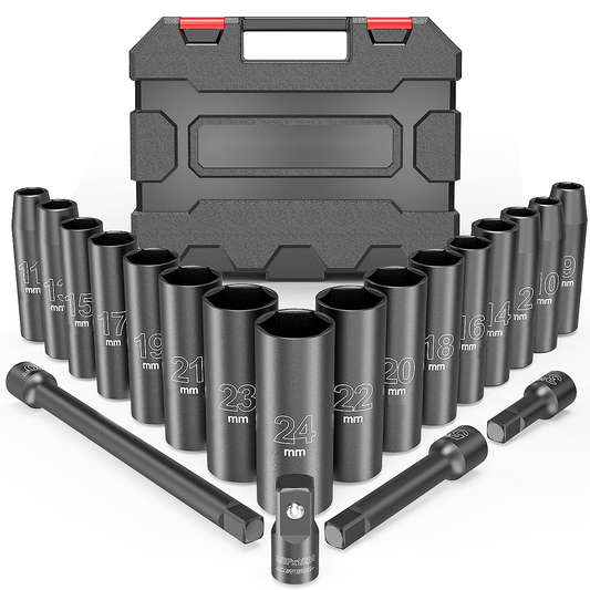 20Pcs 1/2" Drive Metric Impact Socket Set Universal Socket Metric Drive Deep Socket Wrench for Air Pneumatic Repair Tools