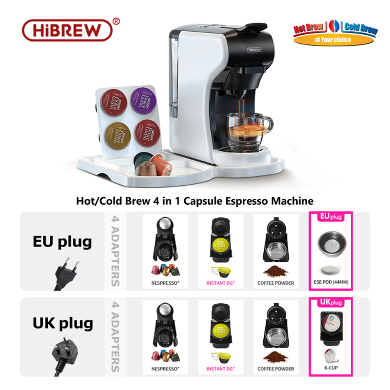 4 in 1 Multiple Capsule Coffee Maker Full Automatic with Hot & Cold Milk Foaming Machine Frother & Plastic Tray Set