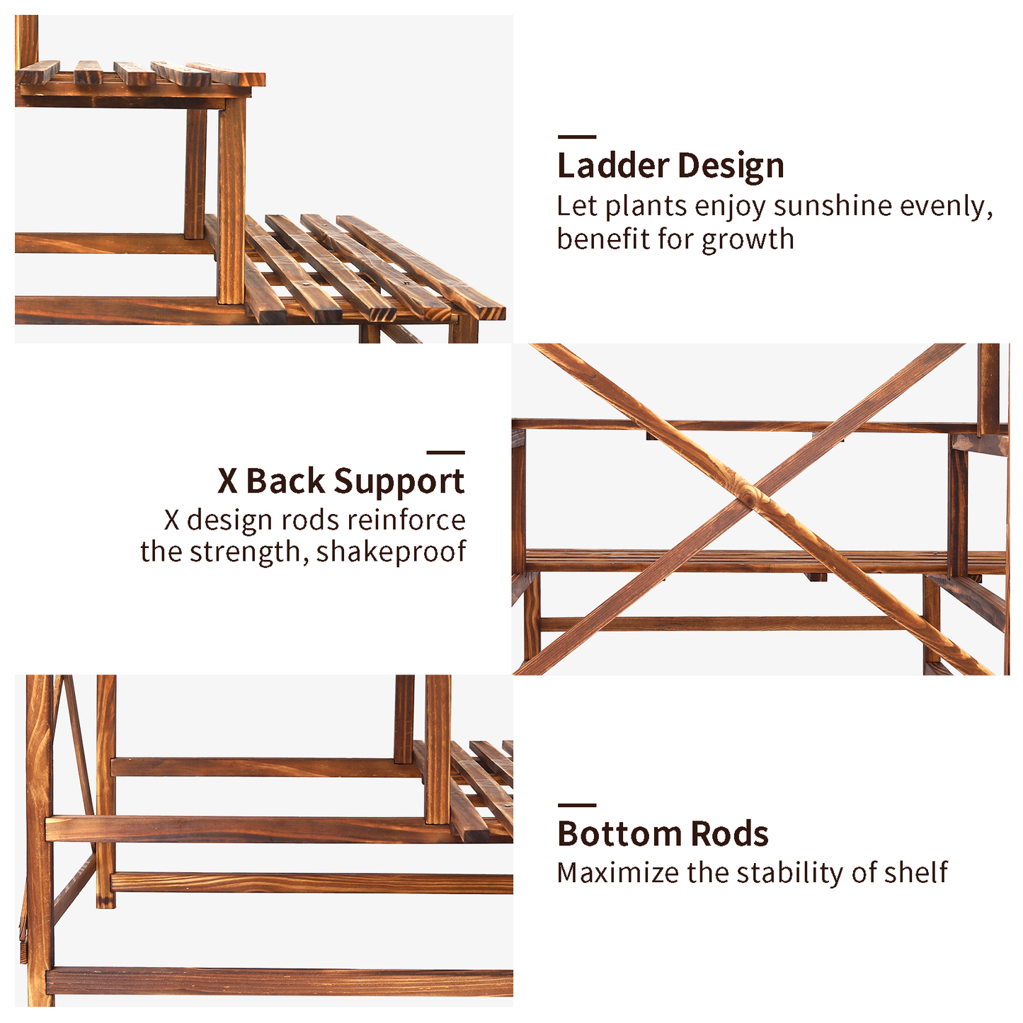 Large 3 Tier Stair Style Wood Plant Stand Patio Rack Outdoor/Indoor Garden Shelf