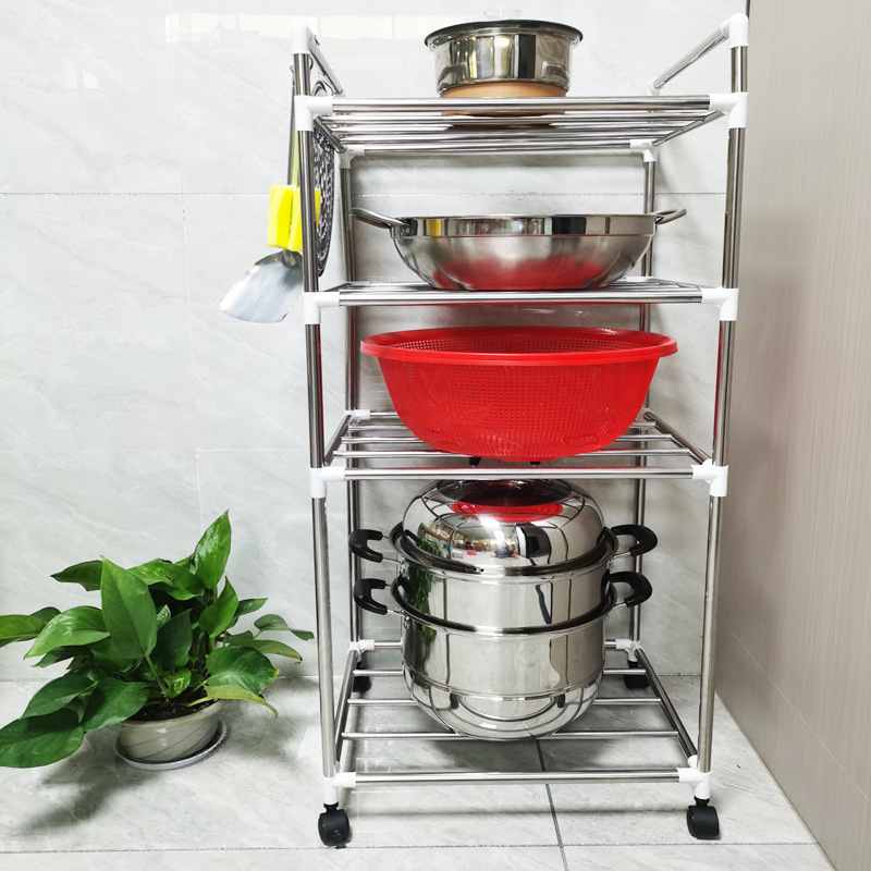 4 TIER Kitchen Storage and Organization Stainless Steel Dish Drainer Multi-Layer Kitchen Shelf Pan Organizer Floor-Standing Rack