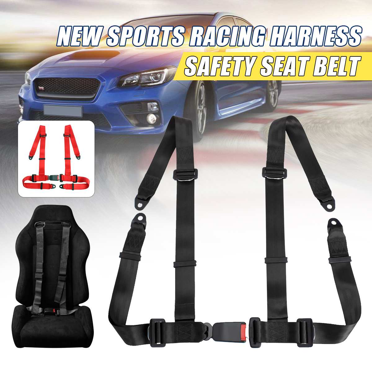 Universal 3 4 Point Fixing Quick Release Racing Car Seat Belt Harness Adjustable Harness Safe Shoulder Strap