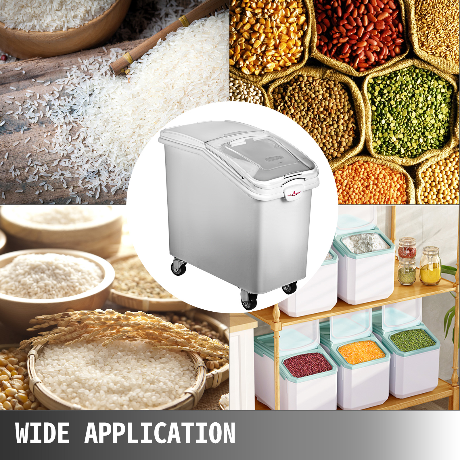 VEVOR Ingredient Bin 10.5+6.6 gal. Ingredient Storage Bin with Wheels PP Material Flour Bins with Scoop, 4 Pcs/Set