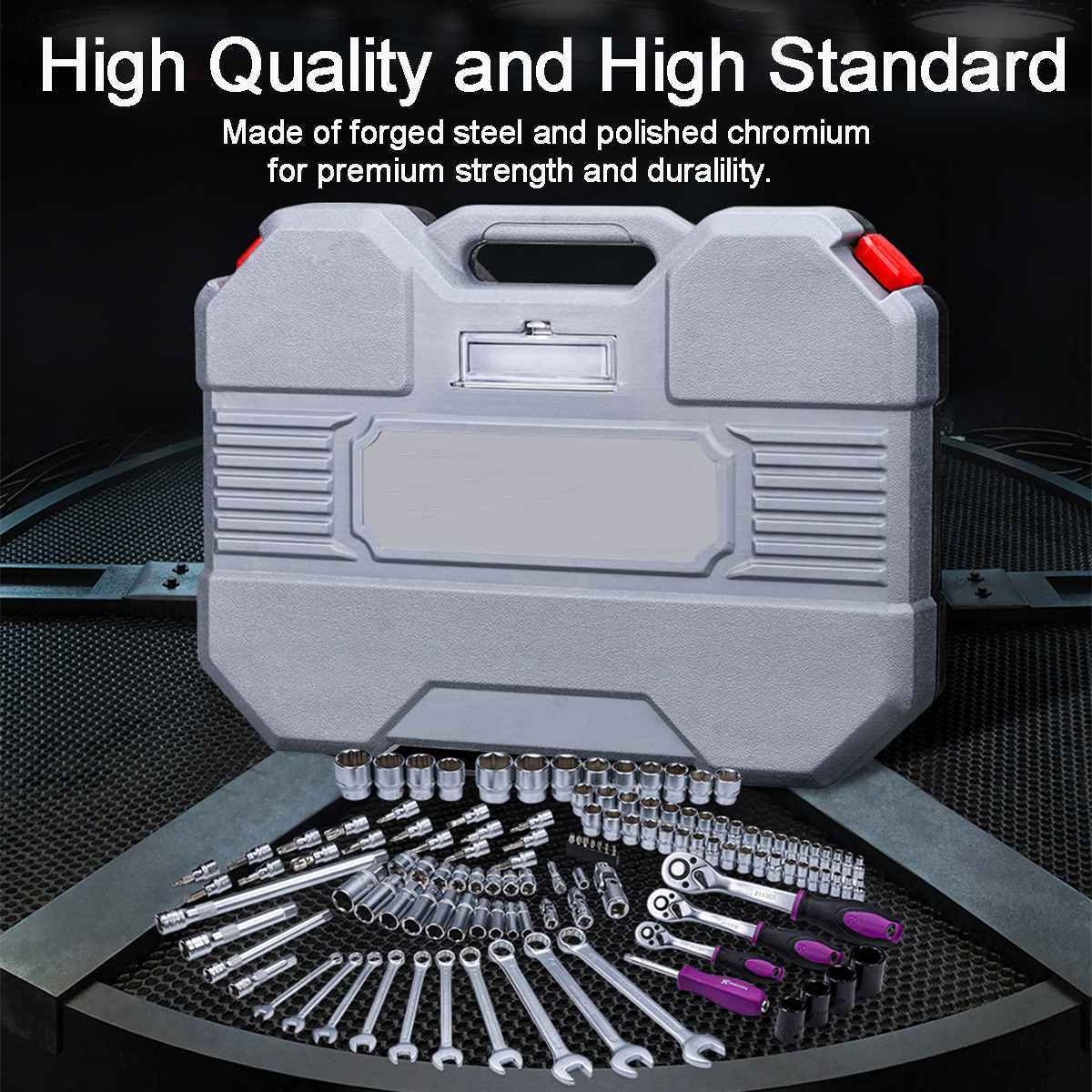 Multifunction 120Pcs CR-V Auto Repair Tool Box Set Torque Ratchet Wrench Combo Tools Kit Car Repairing Tool