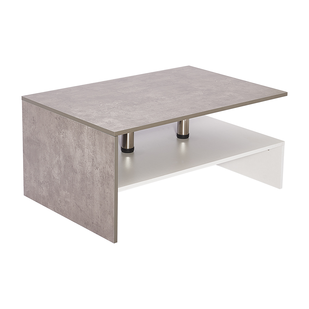 Coffee Table 2 Tiyers Book Sundries Storage Shelf with 2 Pillars Living Room Table Sofa Table Concrete White 90X60Cm