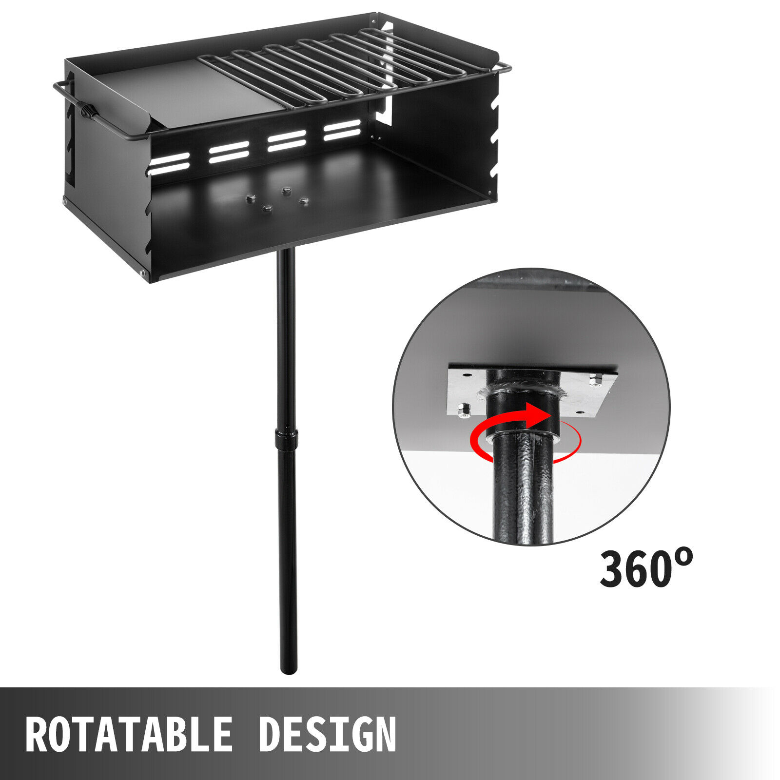 16X16/25X17 Inch Charcoal Grill Heavy Duty BBQ Single Post W/ Cooking Grate 360º Adjustable Park-Style Camping Outdoor