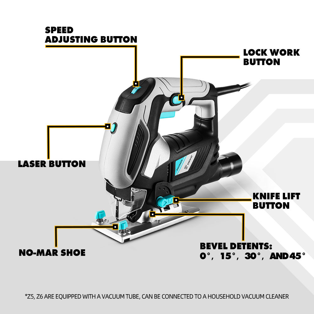 Jig Saw Variable Speed​ Electric Saw with 1 Piece Blades, 2 Carbon Brushes, 1 Metal Ruler, 1 Allen Wrench Jigsaw Power Tool