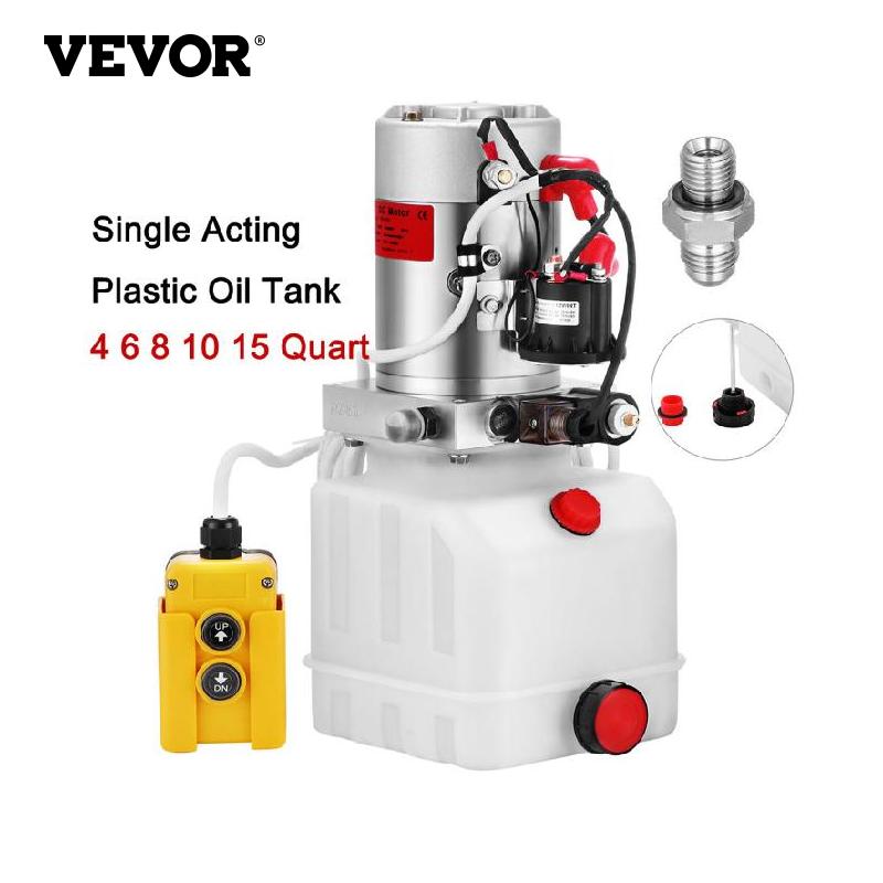 VEVOR 12V DC Hydraulic Pump Single Acting with 4 6 8 10 15L Plastic Oil Tank for Dump Trailer Tailgate Car Jak Lift Power Unit